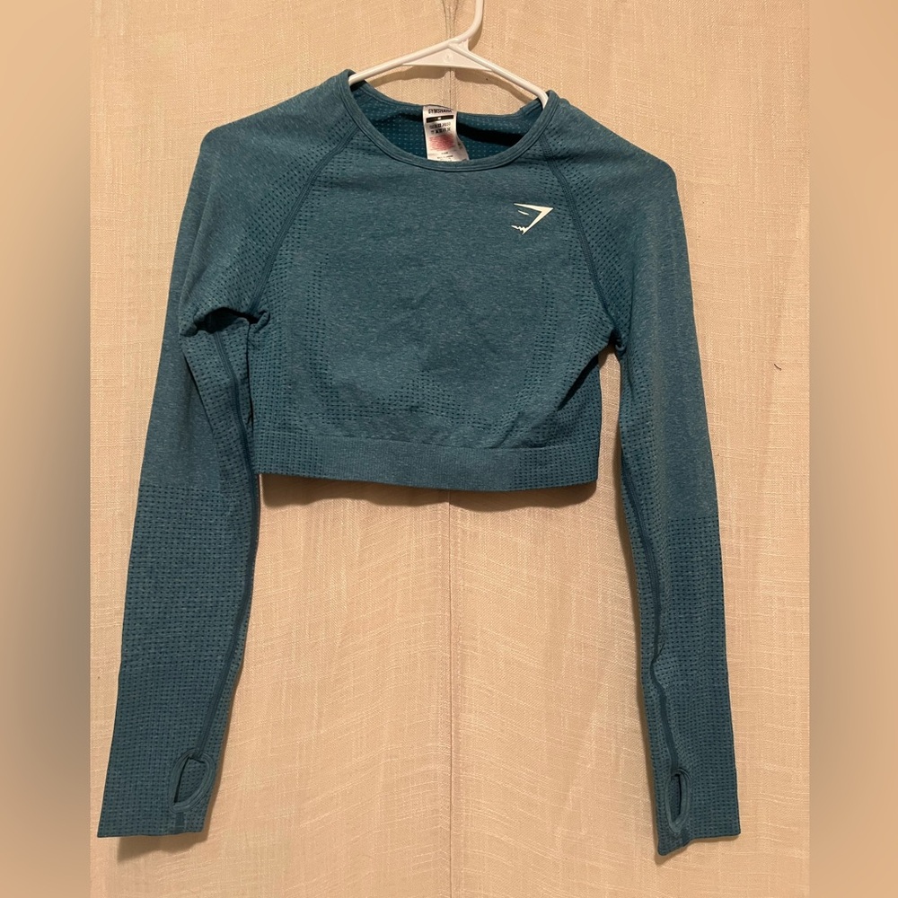 Gymshark Vital Seamless Long Sleeve Crop Top Teal Blue Size M
